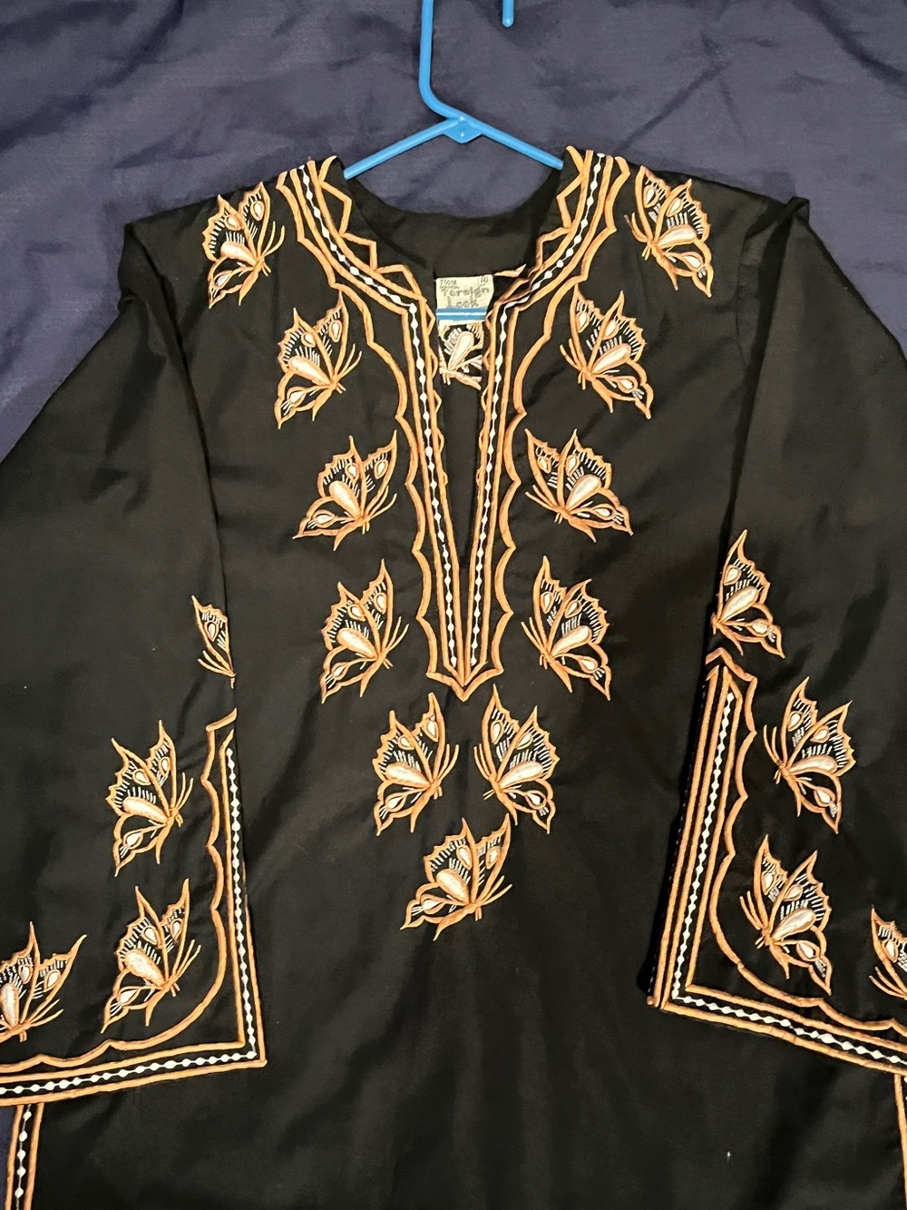 Kurti style Vintage Black Tunic with
Gold Butterfly
Embroidery